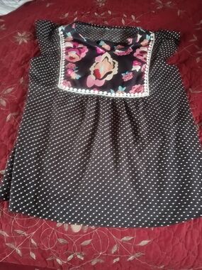 Black Polka Dot Floral Yoke Cap Sleeve Top